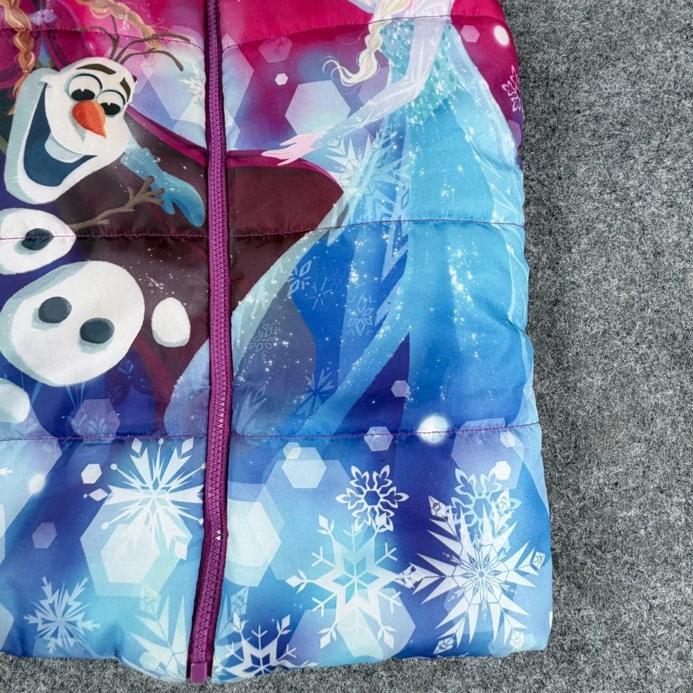 Disney Frozen Puffer Vest Girls 5 Multicolor Anna Elsa Olaf Graphic Print Zip Up